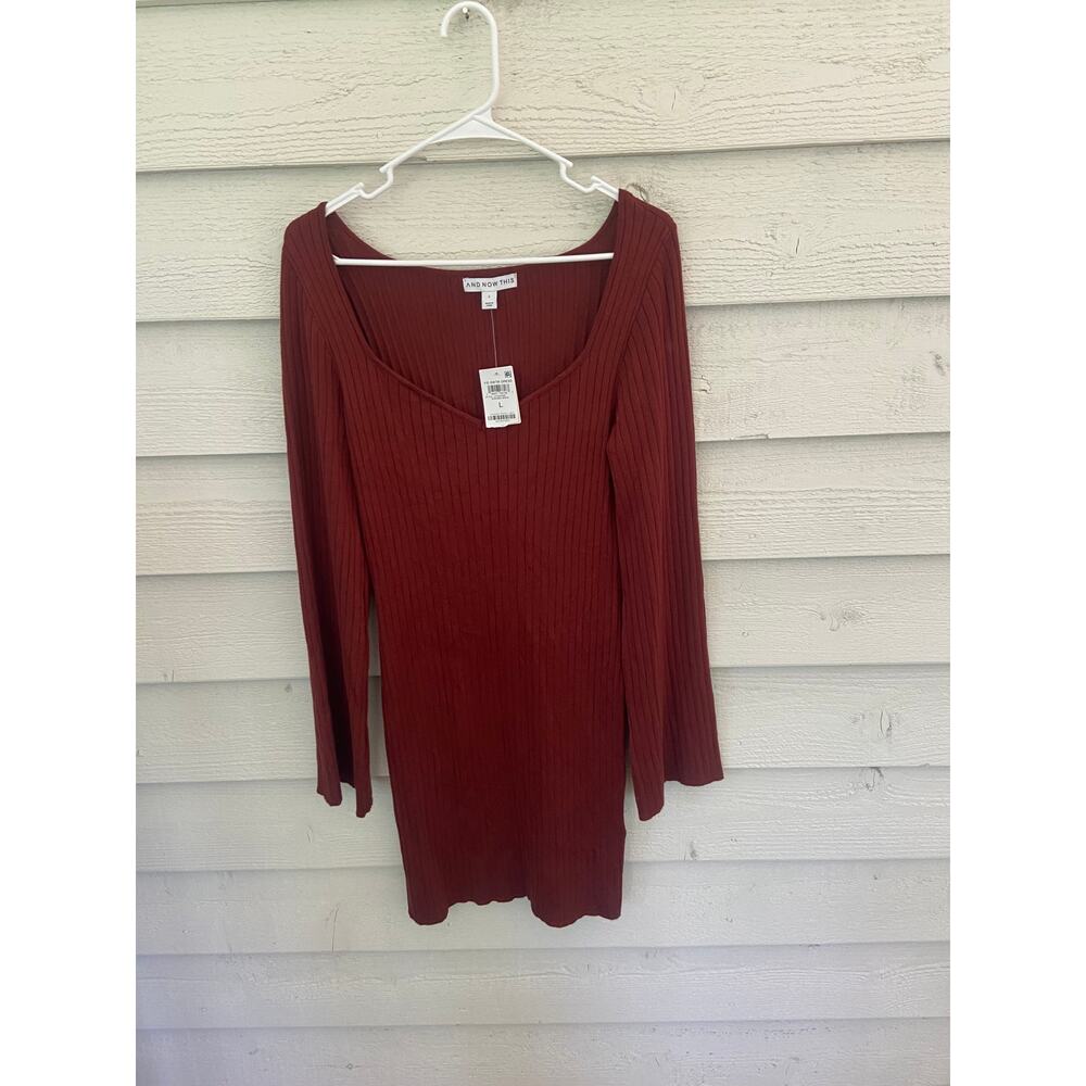 And Now This Sonoma Brick Ribbed Sweater Dress Long Sleeve Size L - Picture 2 of 5